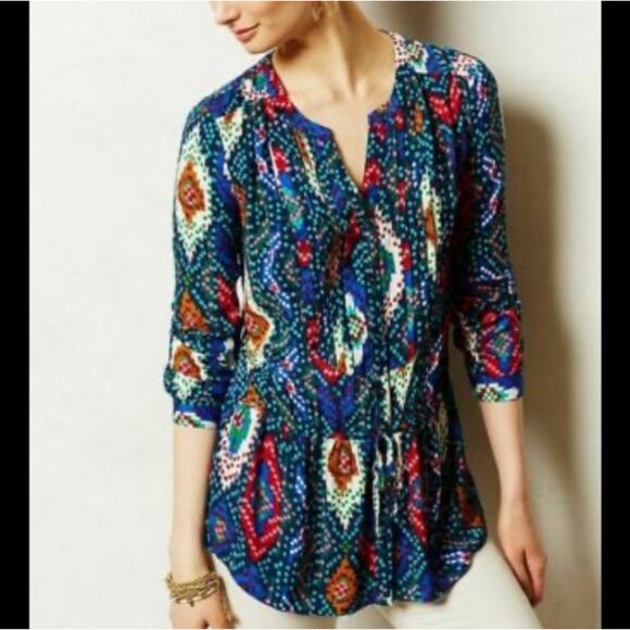 Anthropologie Maeve Topoxte Geometric Ikat print blouse - Picture 1 of 7